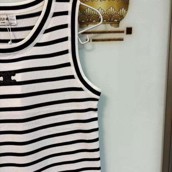Celine Black & White Striped Sleeveless Top - Fits 100 - 120 lbs! Chic Parisian - Picture 1 of 3